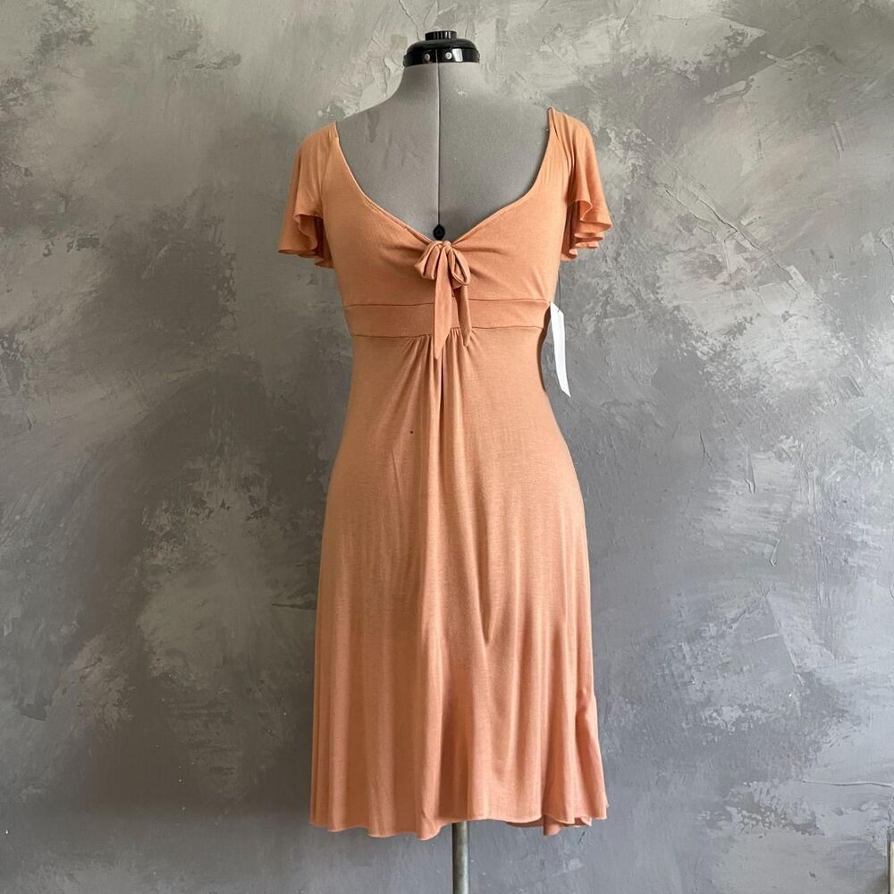 Vintage Designer Maje Paris Peach Tie Front Flutter Sleeve Dress Size 2